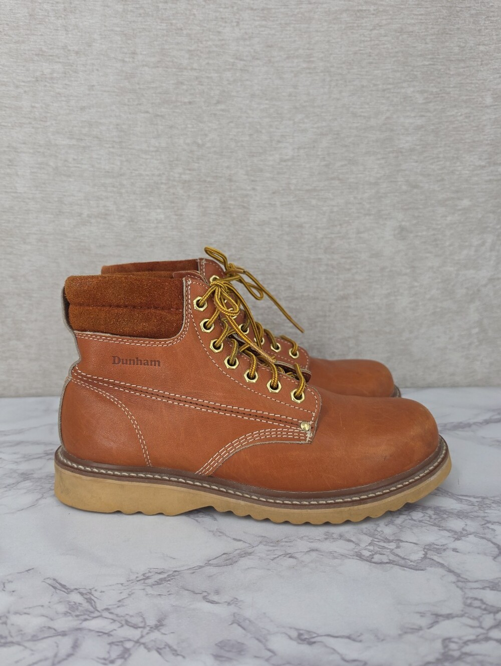 Dunham 70s Vintage Leather Work Boots Lace Up Orangey Brown Hiking